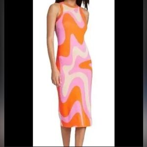 NWOT Wild Fable Women's Pink Wave Sleeveless Jacquard Sweater Dress Size XS